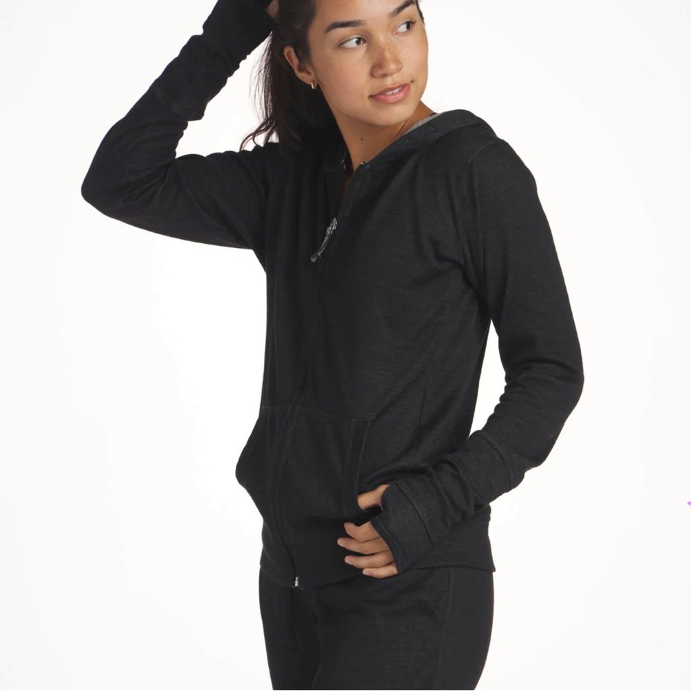 PAKA womens alpaca wool Breathe zip hoodie, S SM small black